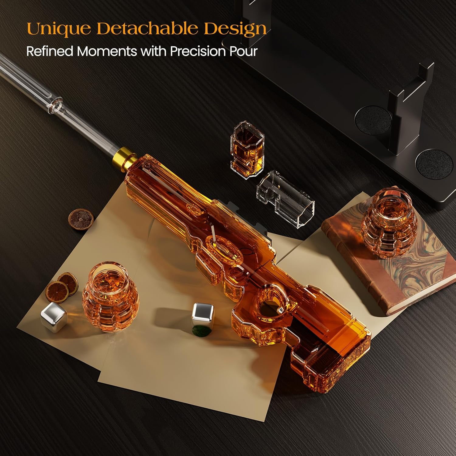 Kollea Sniper Whiskey Decanter Set with 2 Granade Glasses